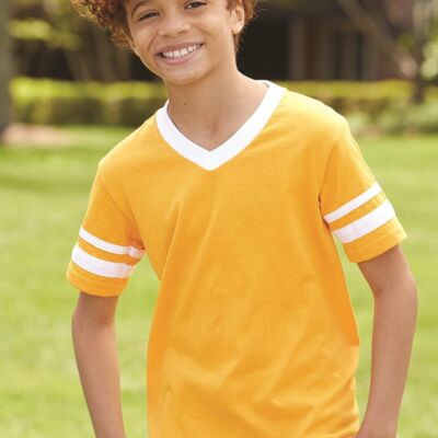 Youth V-Neck Jersey with Striped Sleeves Thumbnail